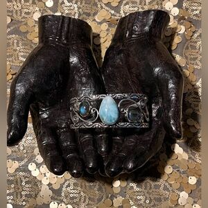 Handcrafted 925 Sterling Silver Larimar
& Labradorite Cuff Bracelet